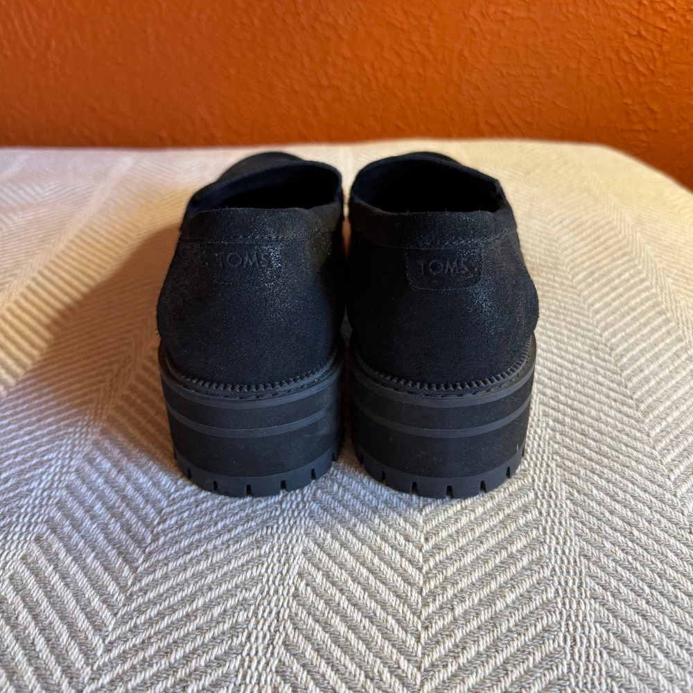 Toms Cara Loafers Black Metallic Leather Size 11 EUC - Picture 4 of 8